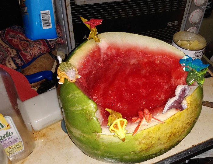 DINOSAURS AFTER CANNIBALIZING A WATERMELON