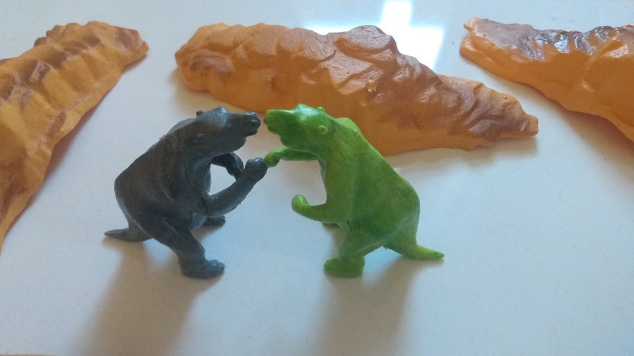TWO MEGATHERIUM ABOUT TO FIGHT
