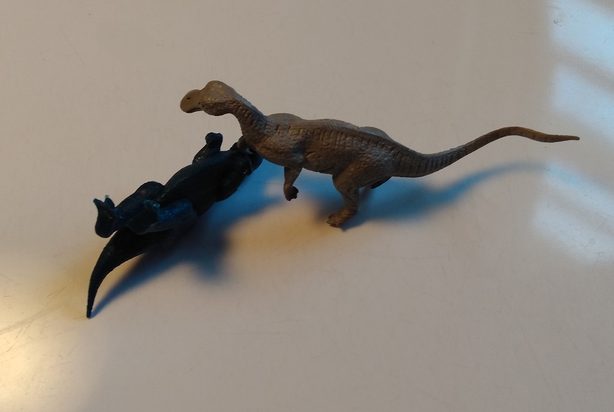 MARX ALLOSAURS GETTING BEAT UP BY A MARX TRACHODON