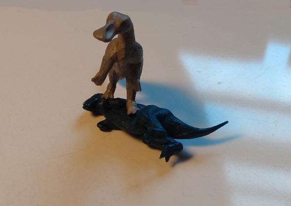 MARX ALLOSAURS GETTING BEAT UP BY A MARX TRACHODON