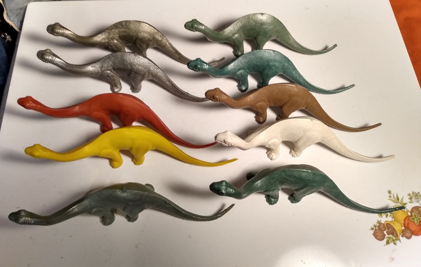 TEN MARX BRONTOSAURUS IN RARE COLORS