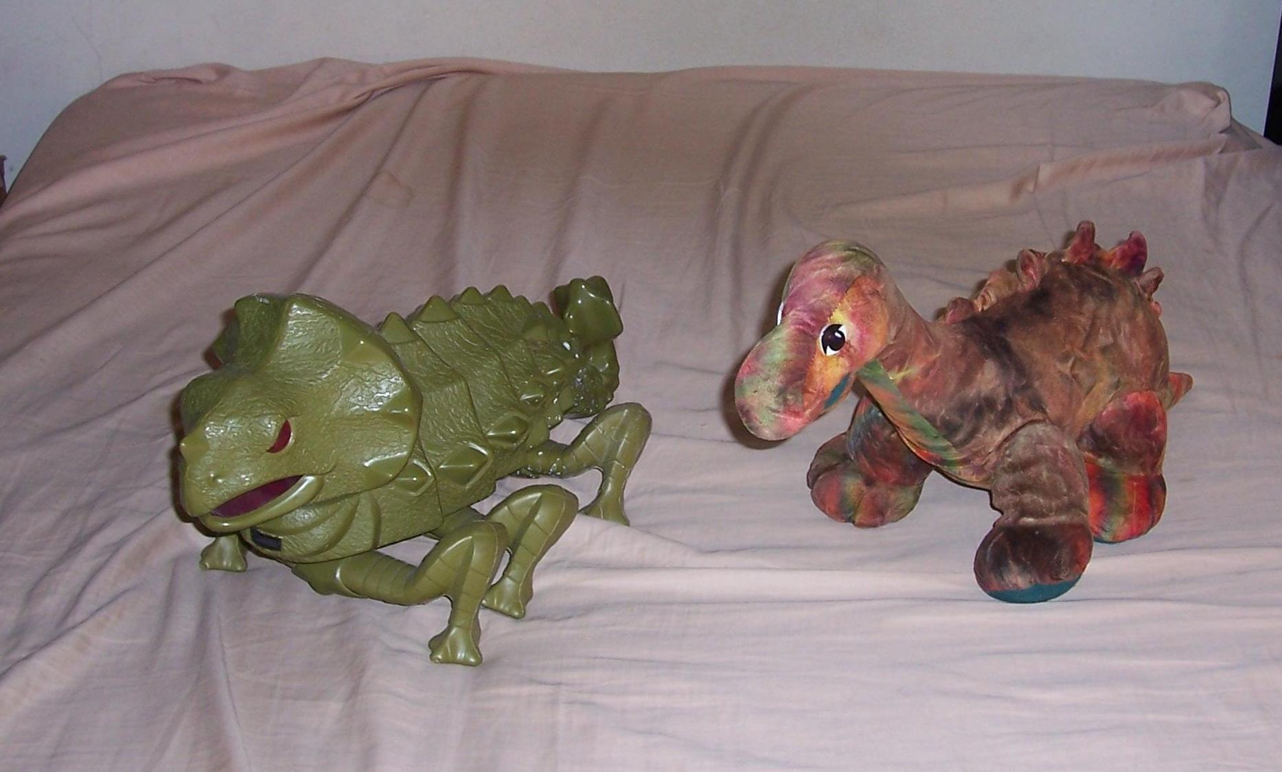 TIE DYE BRONTOSAURUS STUFFED ANIMAL AND TERRON